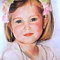 Pastel portrait of girl with flowers in her hair