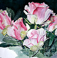 Watercolor of a Bouquet of Pink and White Roses