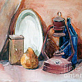 Watercolor Still Life with rustic, old Miners Lamp